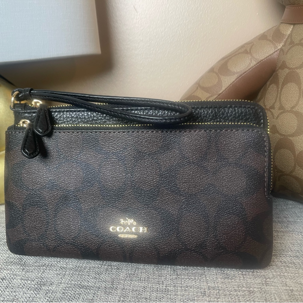 $99(Nwt) Coach Double Zip Wallet In Signature Canvas